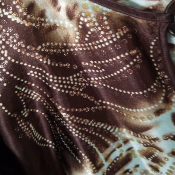 Brown and aqua cheetah print blouse - Picture 6 of 7